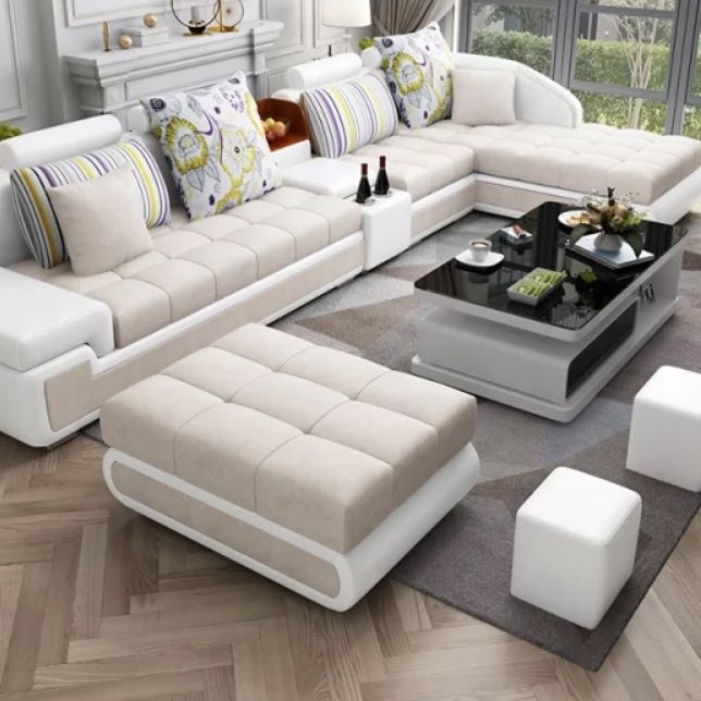 sofa tamu modern L mewah