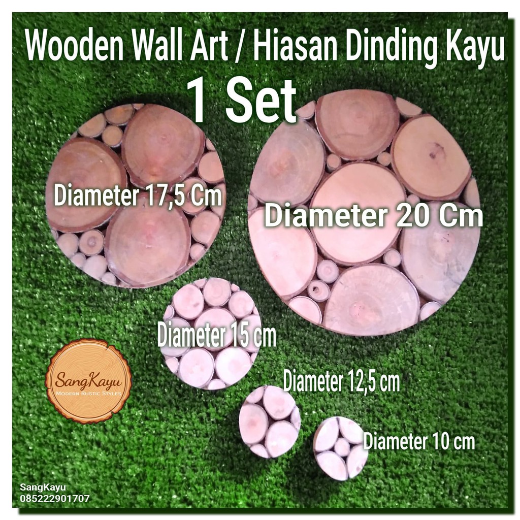 Hiasan Dinding kayu alami satu set 10-20 cm Wooden Wall Art Wallpaper