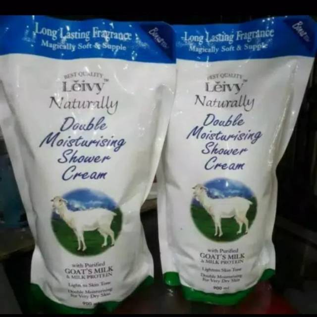 Leivy naturally shower cream 900 ml sabun cair susu kambing memutihkan