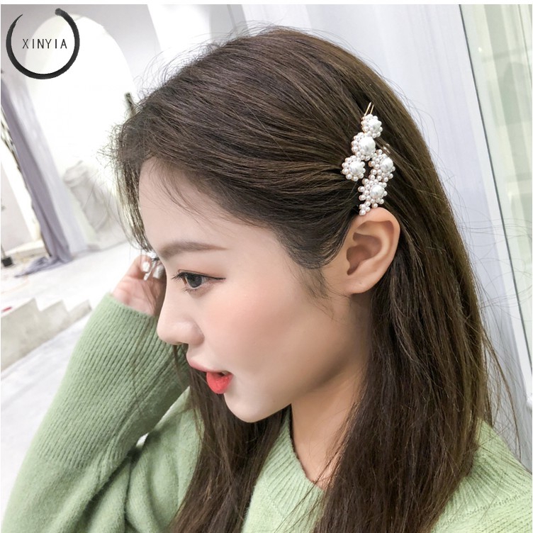 Jepit Rambut Hairclip Model Barrette Dengan Mutiara Gaya Korea Untuk Wanita Hairpin