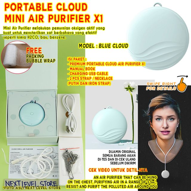 Air Purifier Portable Kalung Mini Necklace Cloud Ionized - BLUE