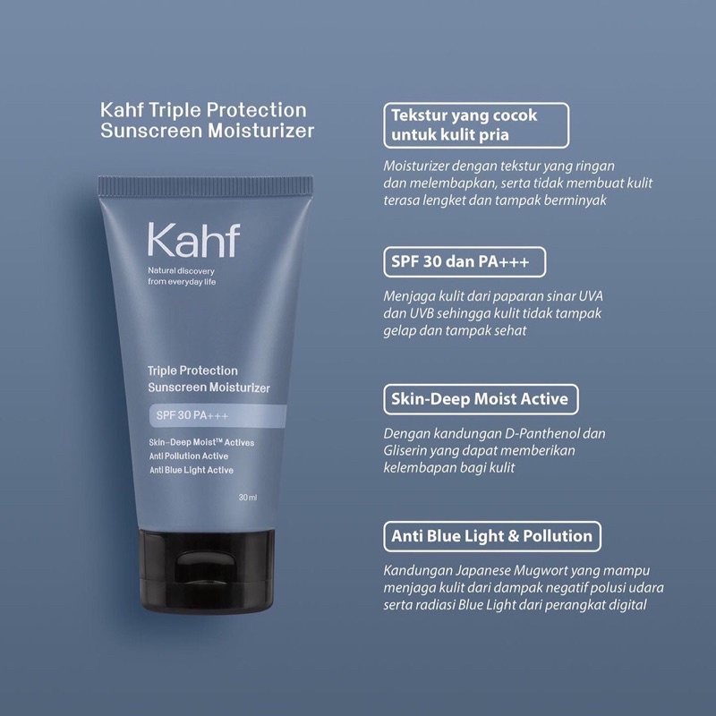 Kahf Triple Protection Sunscreen Moisturizer SPF 30 PA+++ 30 ml -  Perawatan Wajah Sunscreen Pria