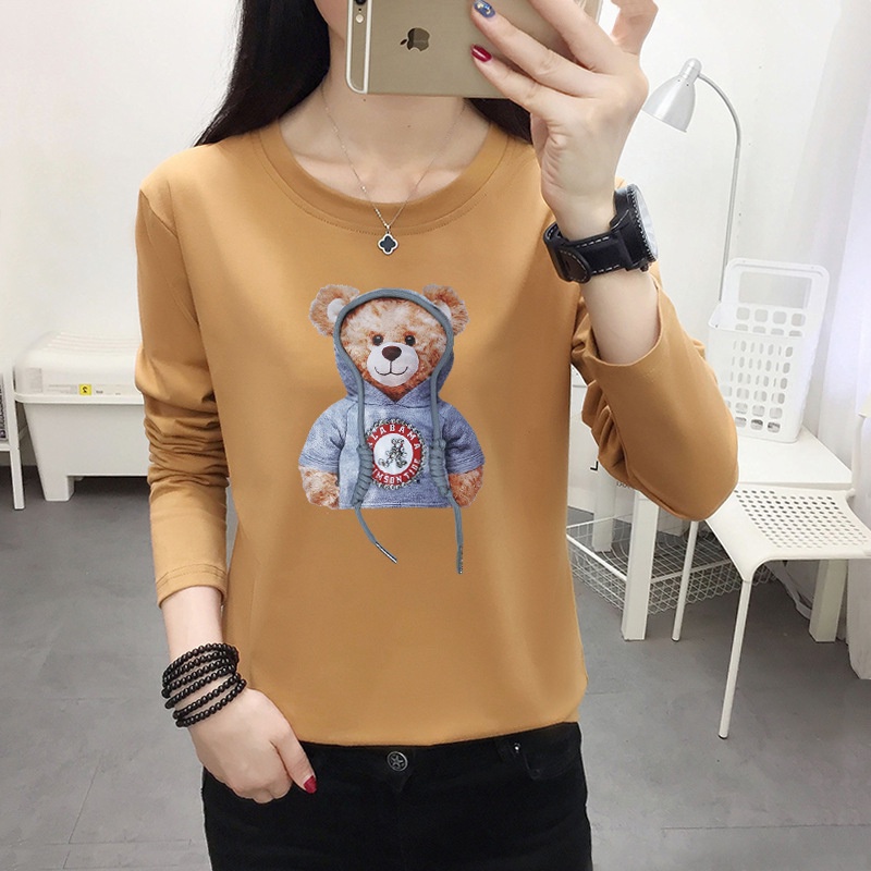 [littlecrab] Kaos Lengan Panjang Kekinian Teddy Bear Lucu Kaos Oversize T-shirt Beruang Lucu Unik Unisex Berkualitas Korean Style