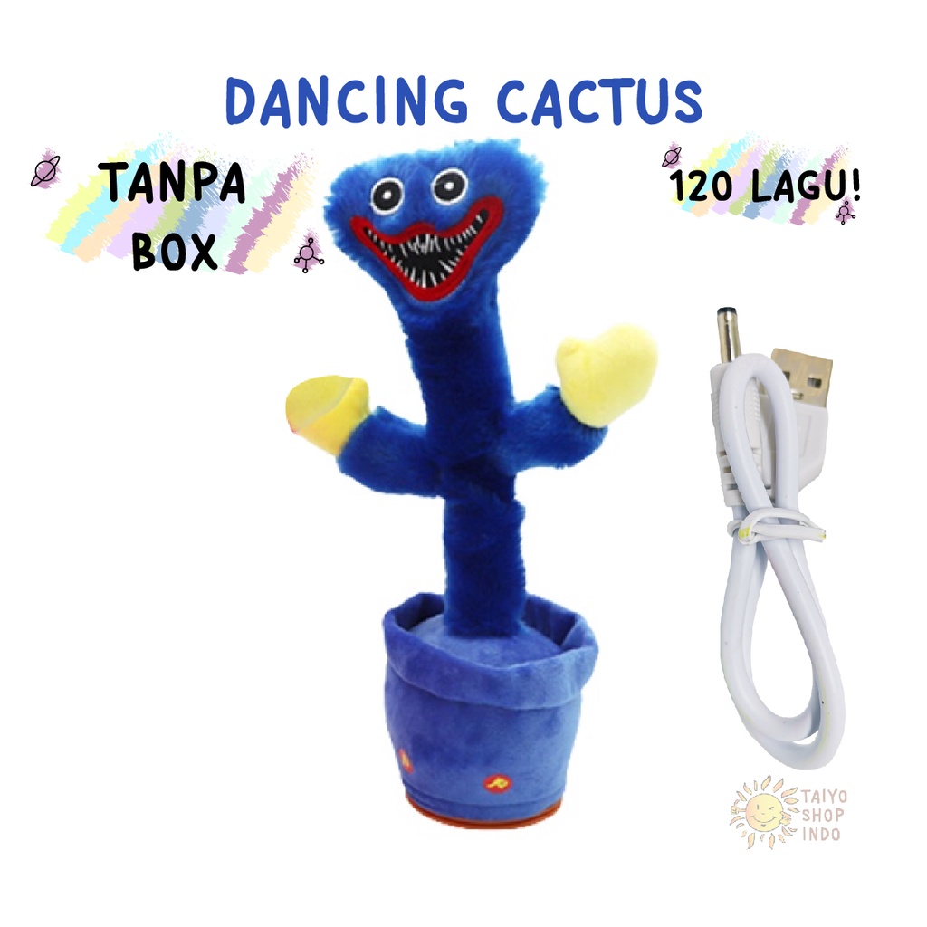 Mainan Anak Dancing Cactus USB BOX Kaktus Joged Musik Bicara Menari-Huggy Biru NO BOX