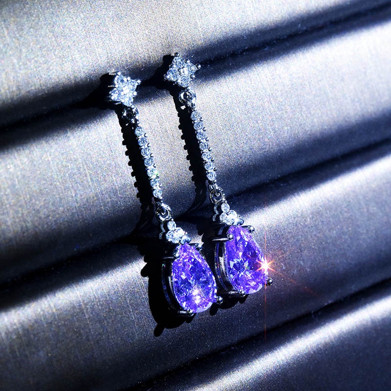 Fashion Inlaid Amethyst Water Drop Pear-Shaped Earrings