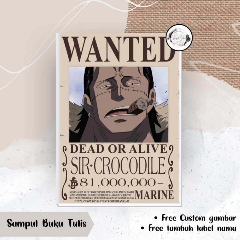 (HARGA PERLEMBAR, MIN ORDER 5 LEMBAR) SAMPUL BUKU ANIME ONE PIECE WANTED