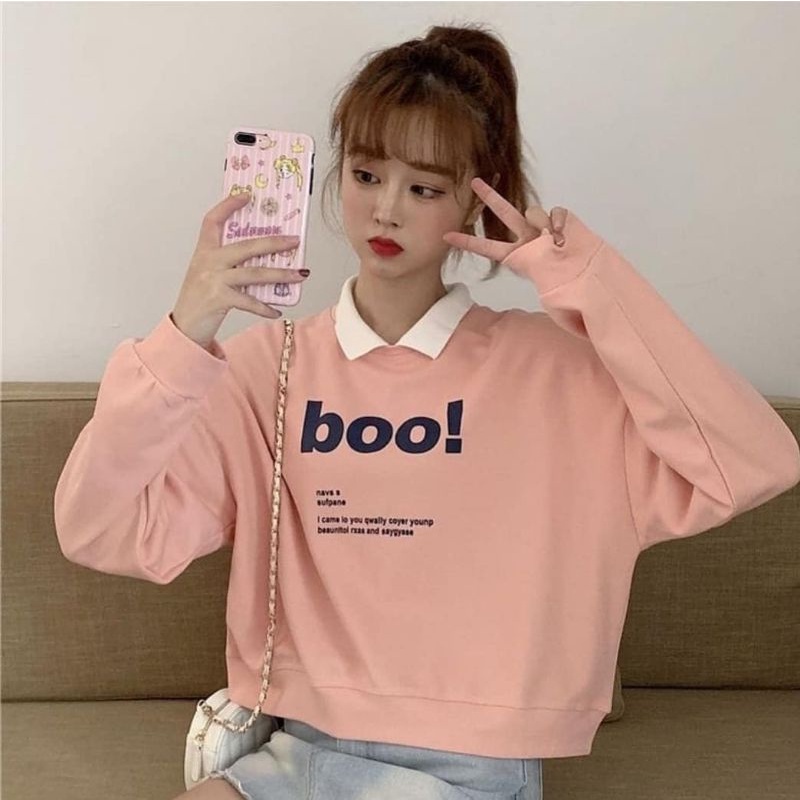 Tq88indonesia Fashion Baju Sweater Wanita Terbaru / Sweater Kerah BOO / Sweater Kerah Cewek / Ootd Terbaru