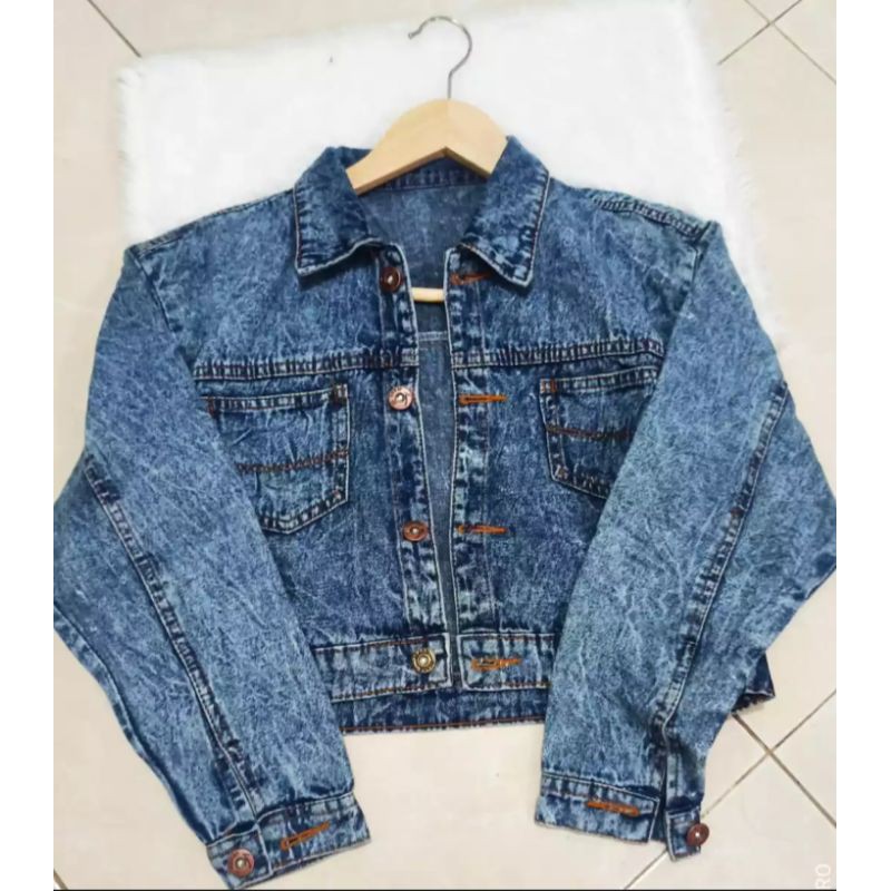 JAKET CROP WANITA GIRLS SNOW BIRU KOREAN STYLE JEANS DENIM JINS JAKET WANITA CEWEK CEWE JAKET MURAH