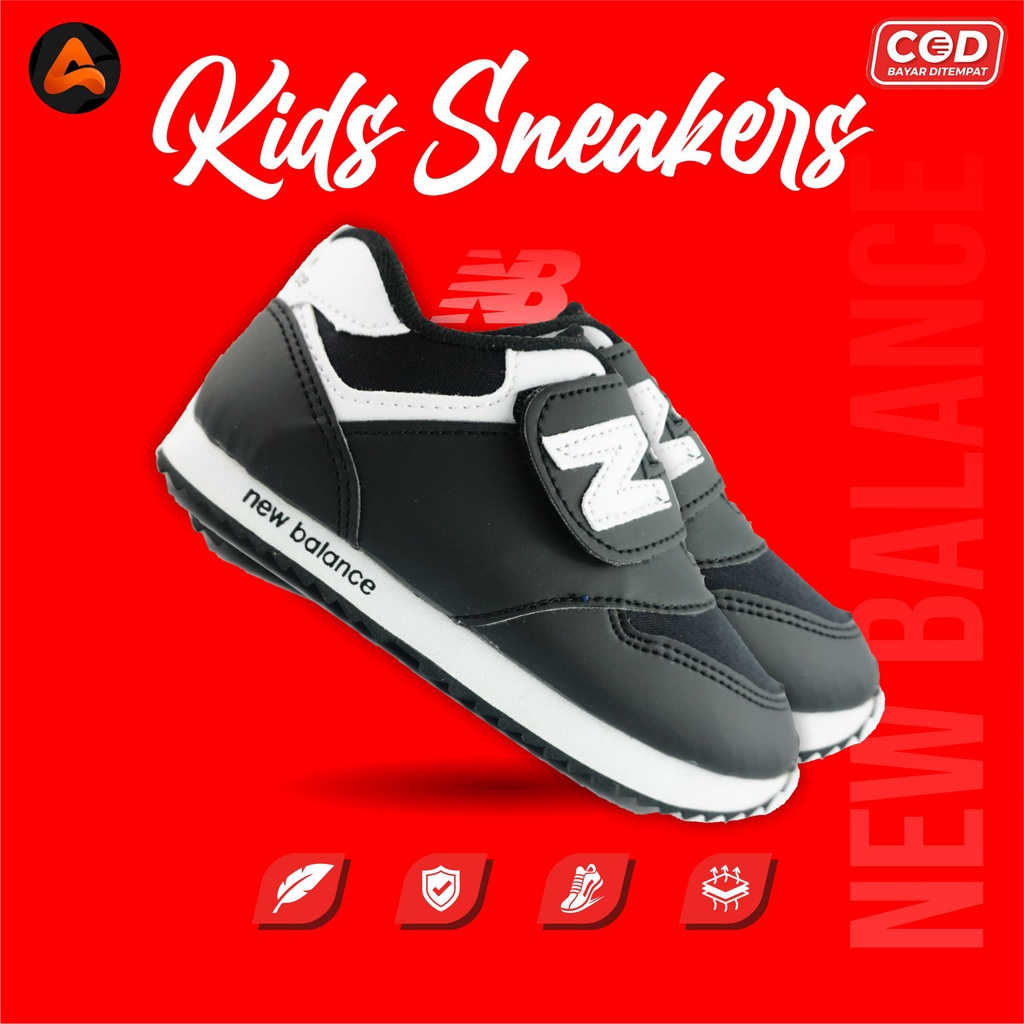 Sepatu Sekolah Anak Laki Laki Cowo Cowok Perempuan Cewe Cewek Sneakers Sport Warna Hitam Usia 1-10 T