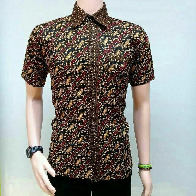 KEMEJA BATIK PRIA/HEM BATIK PRIA/BAJU BATIK PRIA/MOTIF METE MERAH