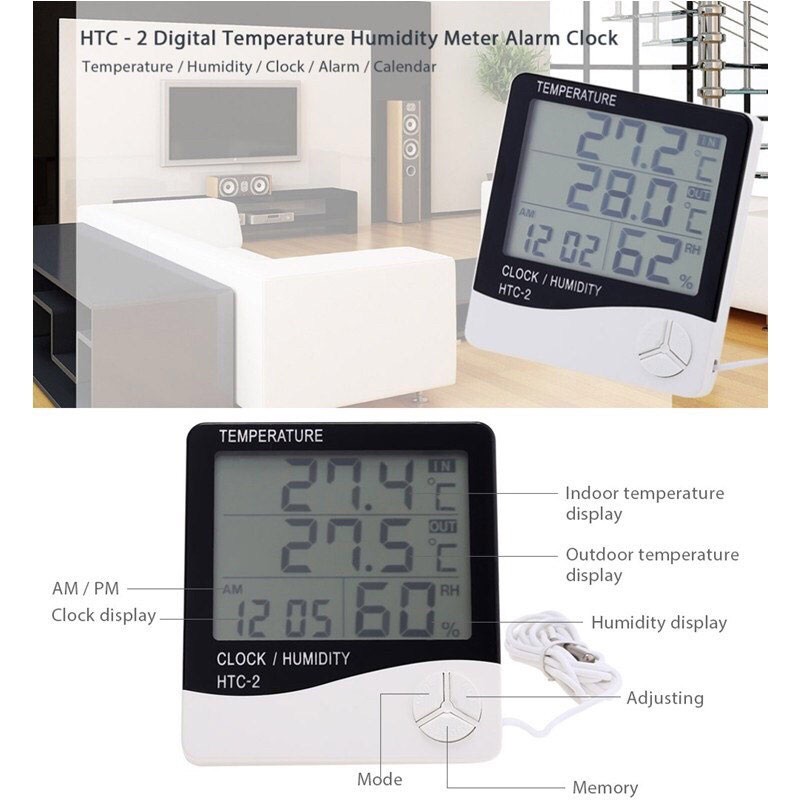 Taffware Digital Temperature, Humidity Meter with Clock Alarm, Calender