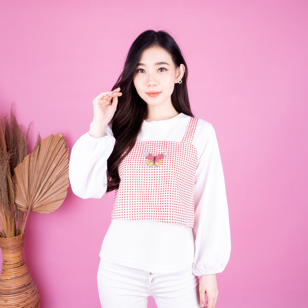 SALE Mariposa Tanktop / Marimar Bordir Butterfly - Tanktop Anjas Gingham