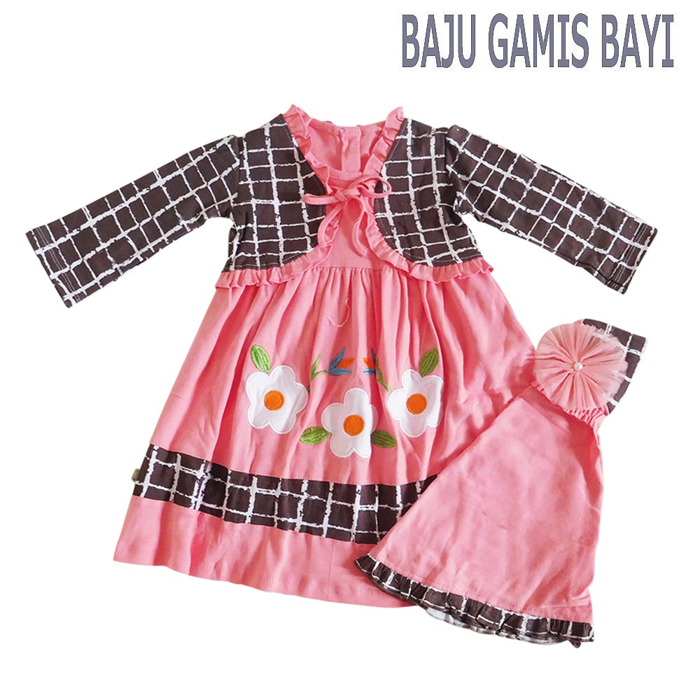 Baju Muslim Anak Bayi Perempuan Model Rompi Variasi Bunga