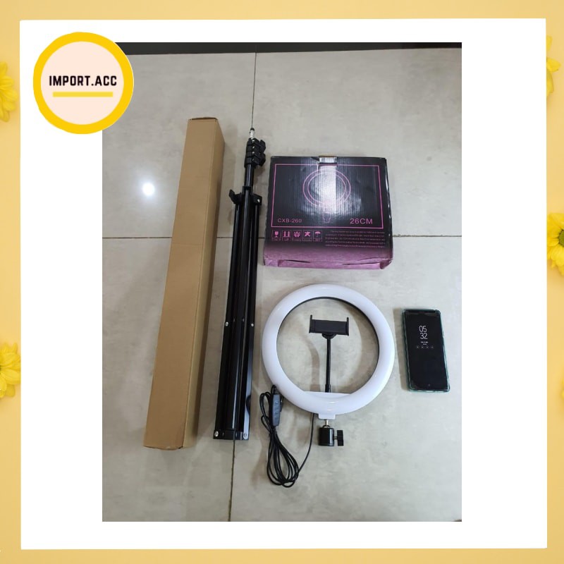 Paket Ringlight Tripod Tiktok 26 CM + Light Stand Tripod 2M  Beuty Vlogger [import]