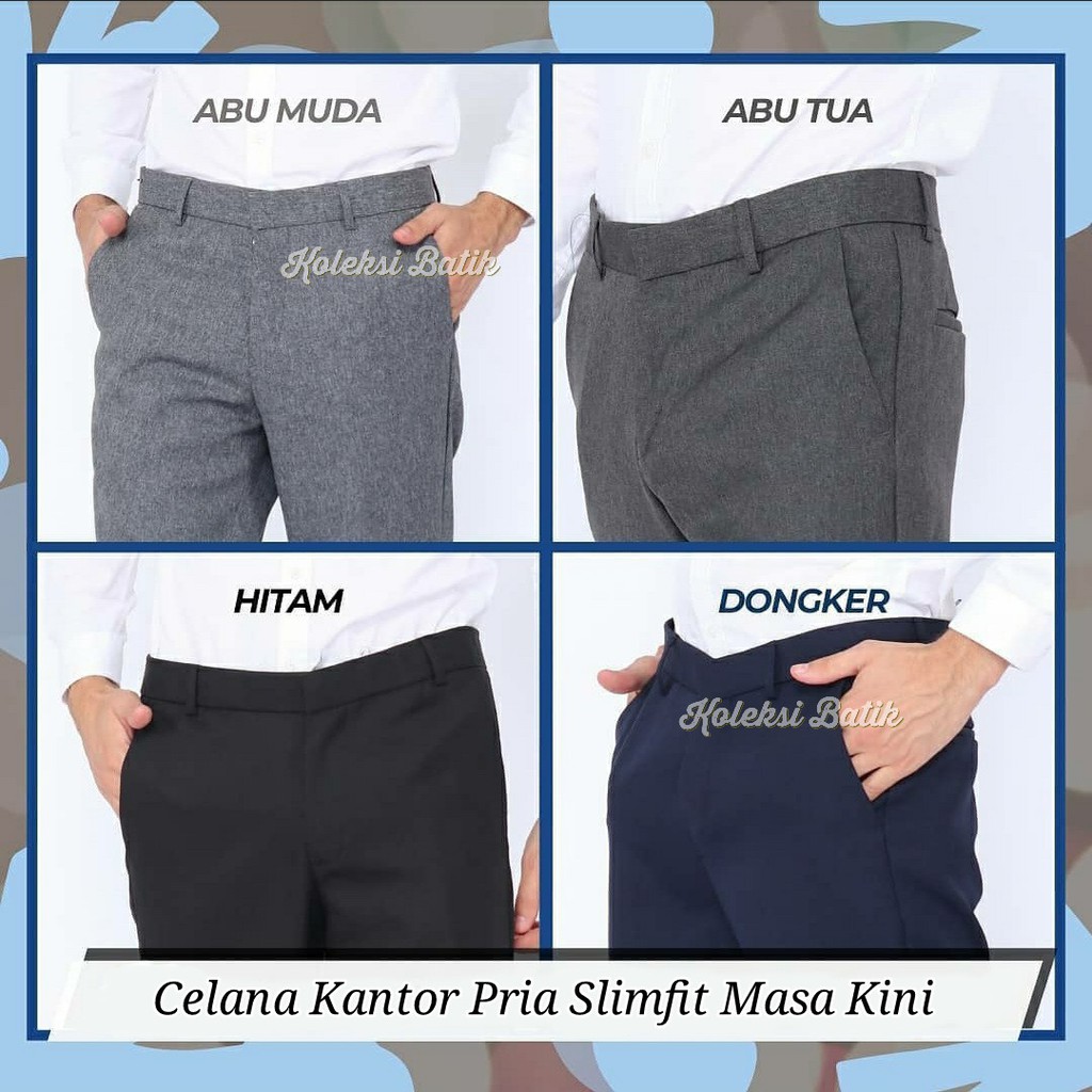 CELANA BAHAN | KERJA | FORMAL | KANTOR | PANJANG | HITAM | DASAR PRIA SLIMFIT _-