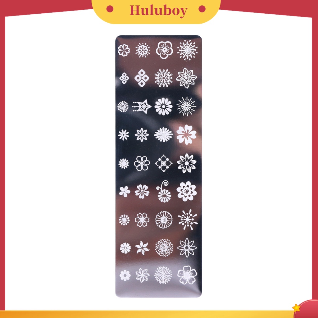 Huluboy Huluboy♡ Plat Stempel Kuku Bahan Stainless Steel Motif Print Bunga / Daun Untuk Manicure / Nail Art DIY