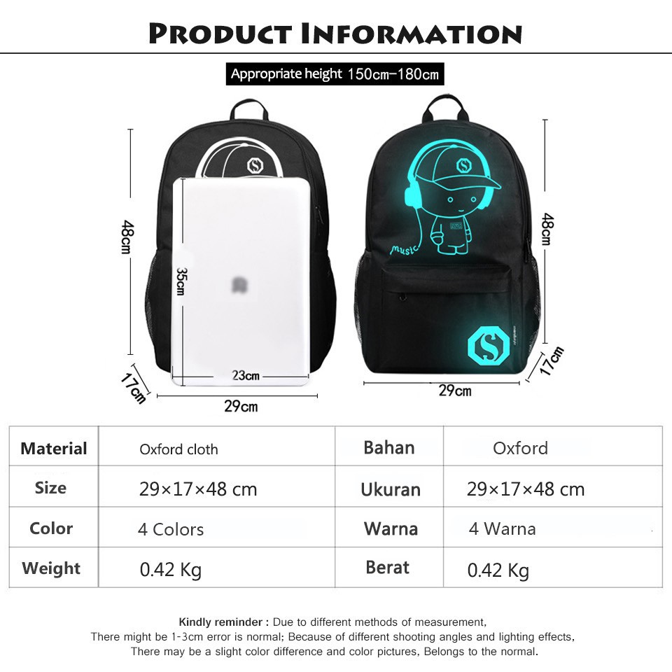 Mainland Tas Ransel Stylish Backpack Pria Pungung Tas Sekolah Luminous USB Charger TCR03-A