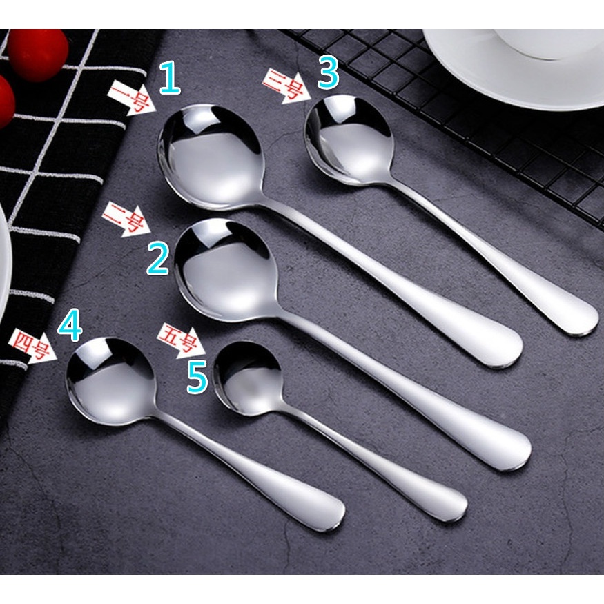 Creative Round Coffee Ice Cream Suop Stainless Steel Spoon Tableware for Kitchen Utensil Party Supplies