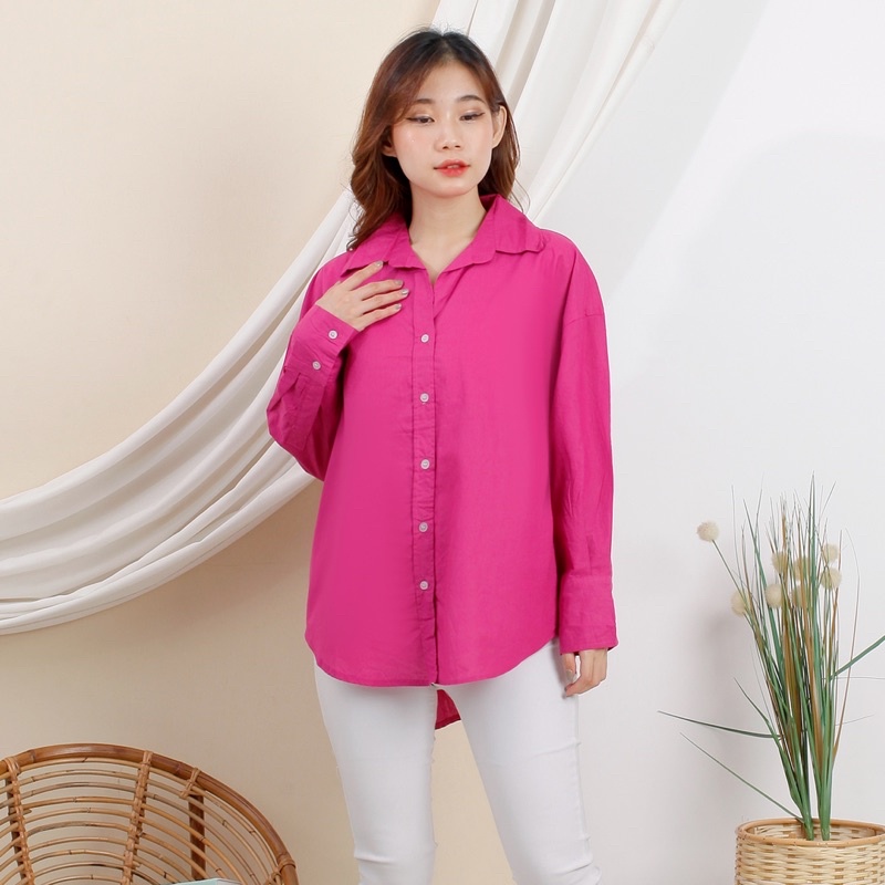 Blouse wanita kemeja poplin warna neon