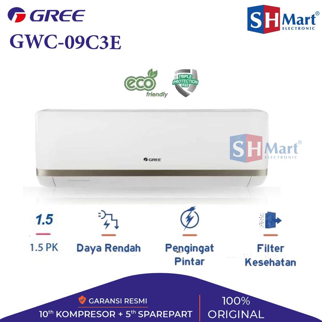 AC GREE 1,5 PK GWC-12C3E DELUXE LOW WATT PUTIH AC LOW WATT UNIT ONLY GARANSI RESMI (MEDAN)