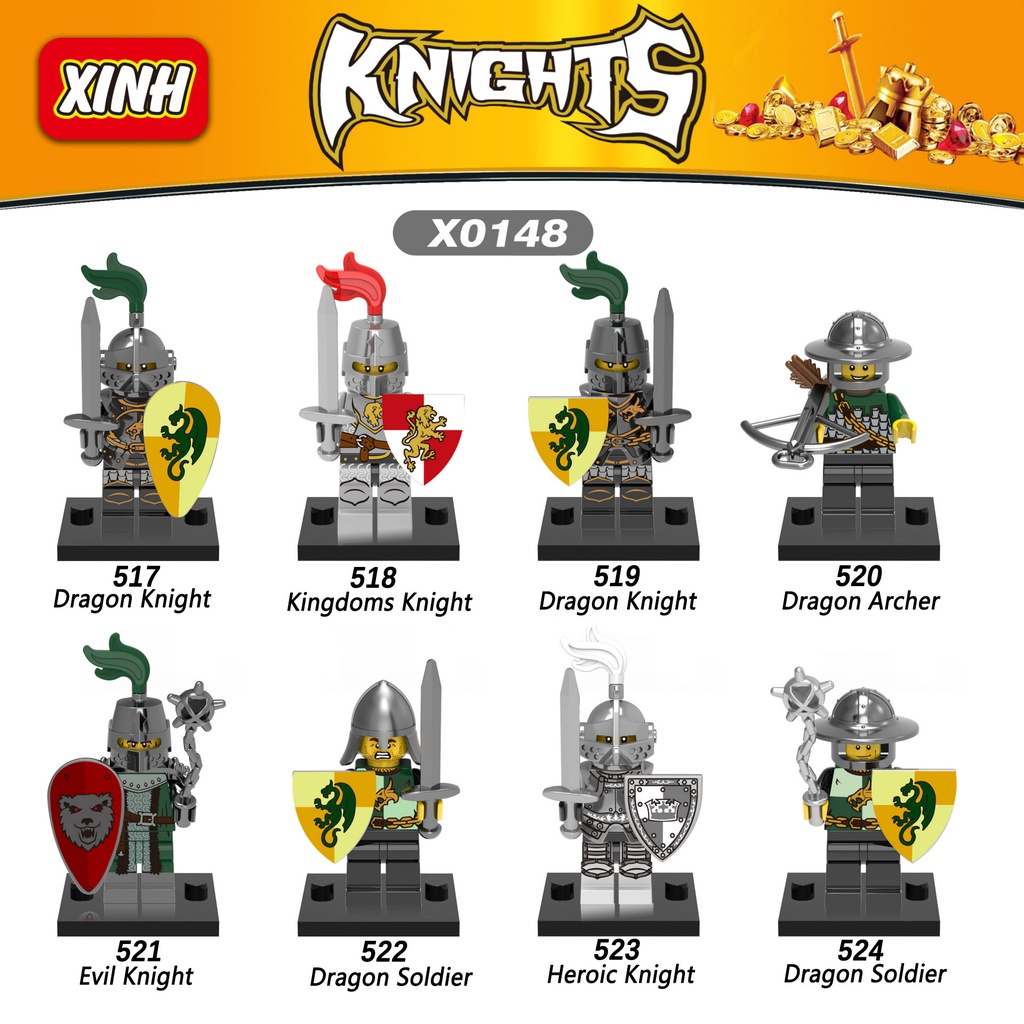 Xh0148 Mainan Action Figure Minifigures Dragon Kingdoms Heroic Evil Knight Dragon Archer