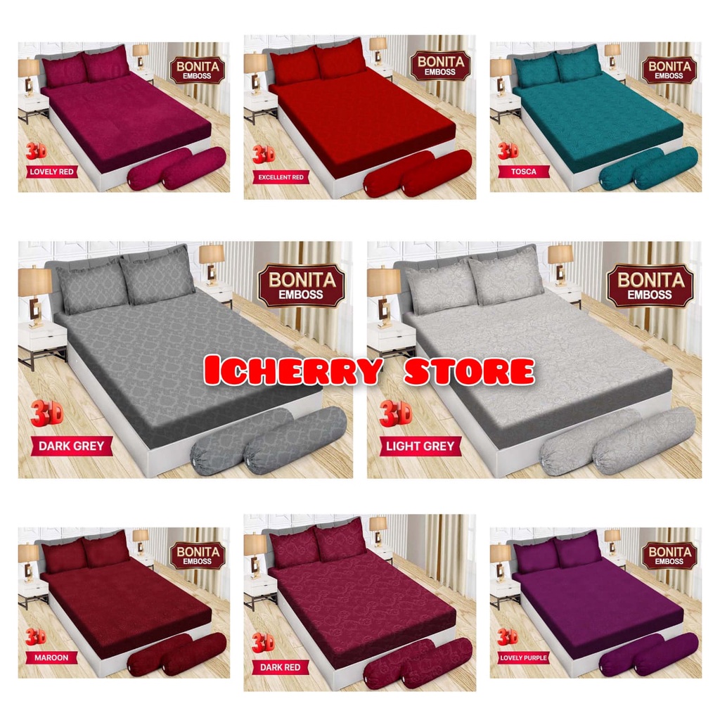 Sprei Bonita 3D Emboss Polos Single Queen King, 120x200 160x200 180x200 Warna Light Grey, Tosca, Lov