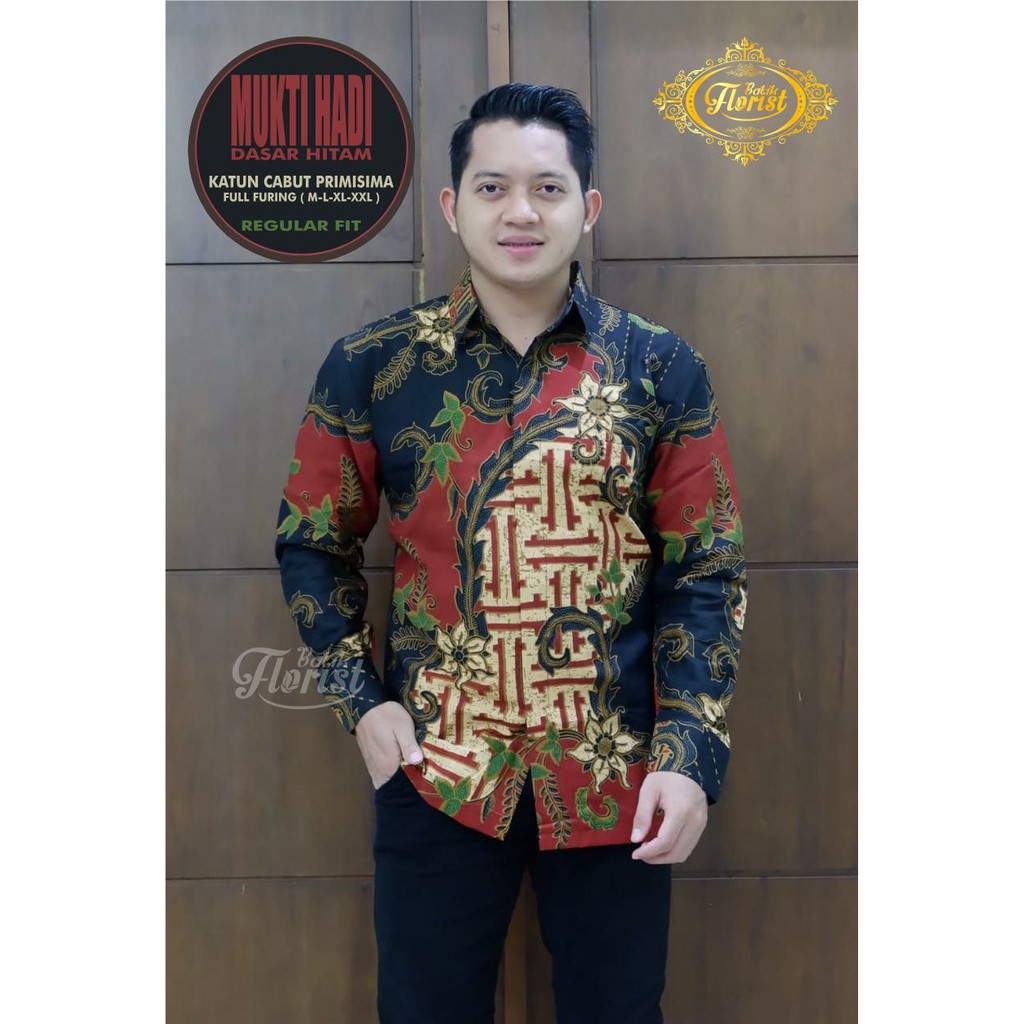 MUKTI HADI MERAH Kemeja Batik Pria Full Furing Bahan Katun Cabut Primisima