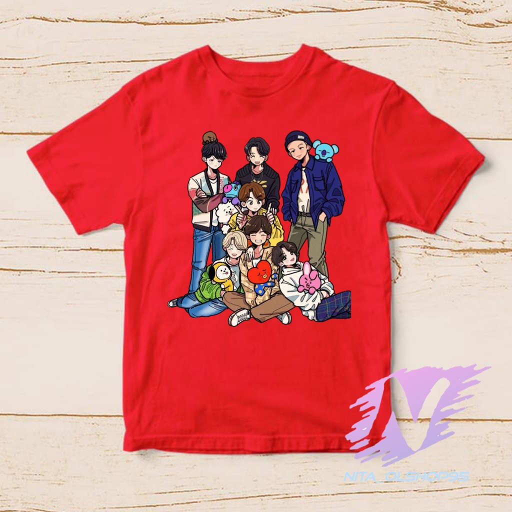 kaos anak kpop animasi kartun BTS