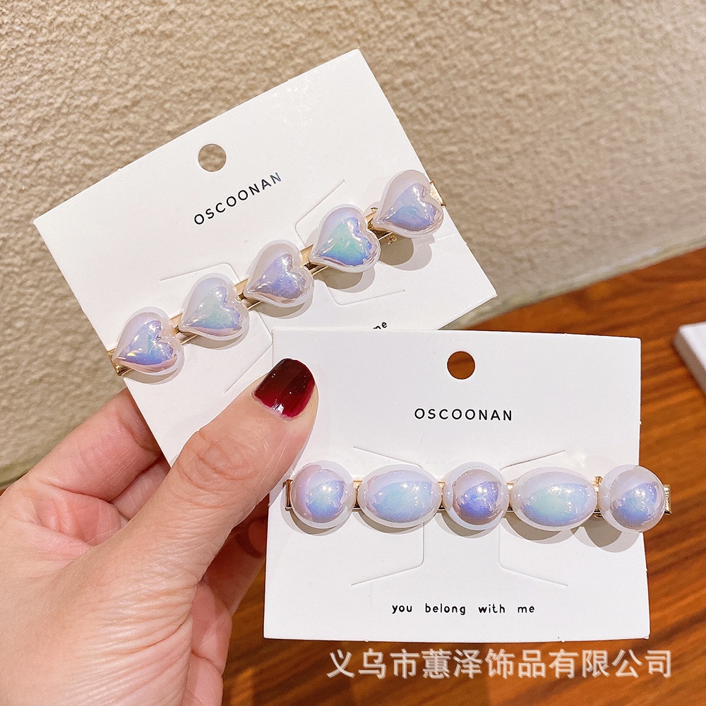 Jepit Rambut Model duckbill Aksen Mutiara Warna mermaid Untuk Perempuan