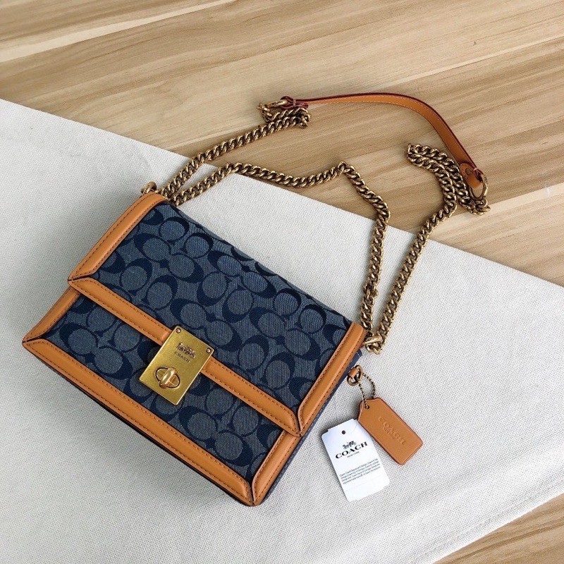 Coach Hutton Chambray And Leather Sholder Bag original100%