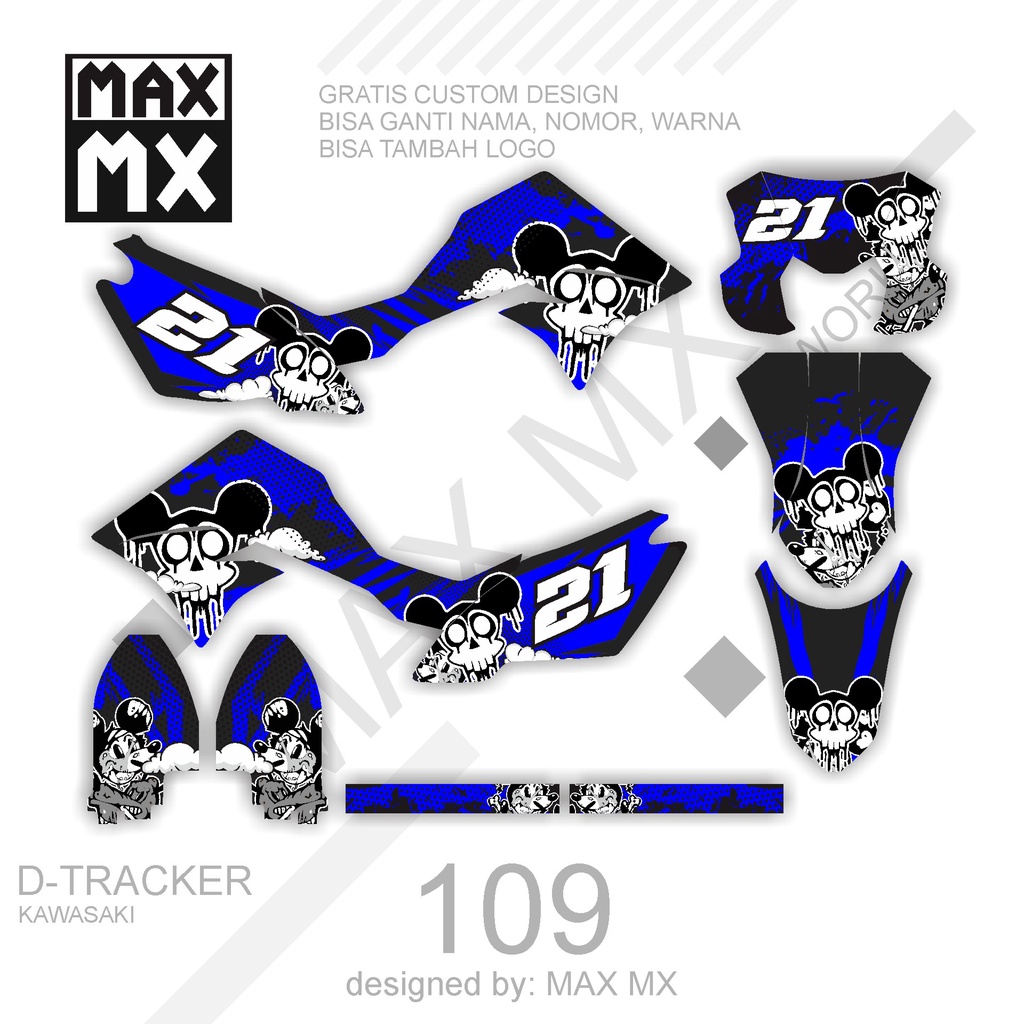 DECAL STIKER MOTOR D,TRACKER MOTIF BIRU MIKY ZOMBIE