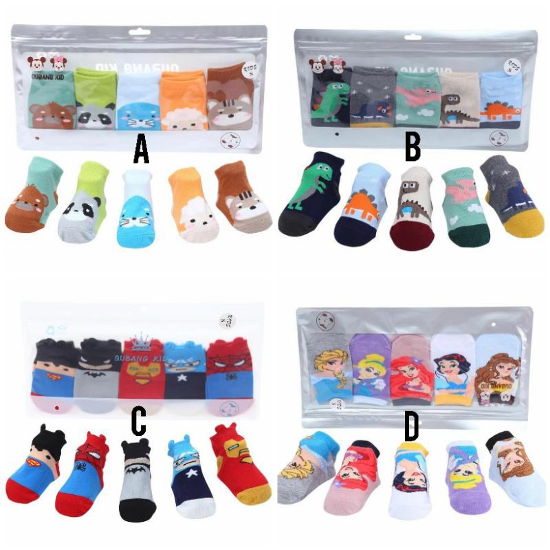 5pairs Socks Set/Character Socks Set/Kaos Kaki Anak