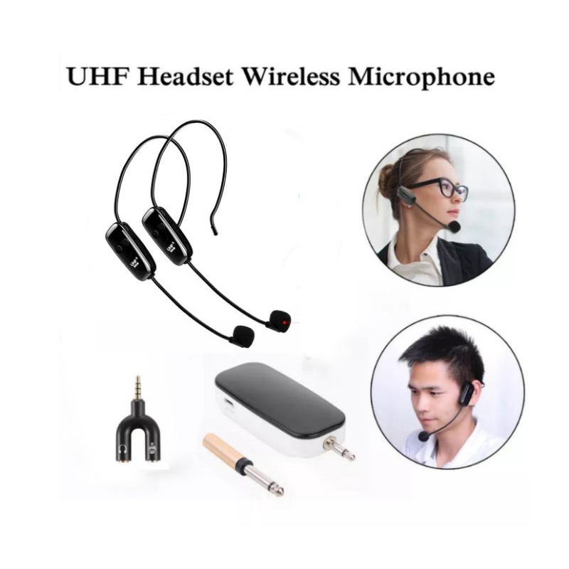 vtone double dual mic wireless uhf microphone mikrofon headset jepit imam masjid tour guide musholla