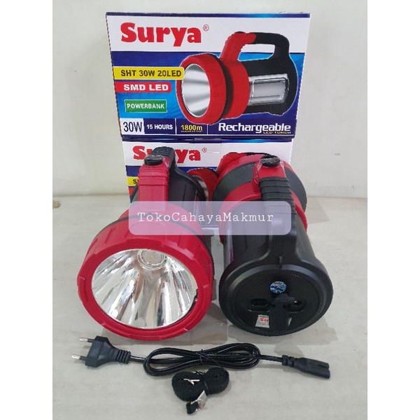 Senter Cas Rechargeable Surya 30w 30watt 20 LED + Power Bank Function