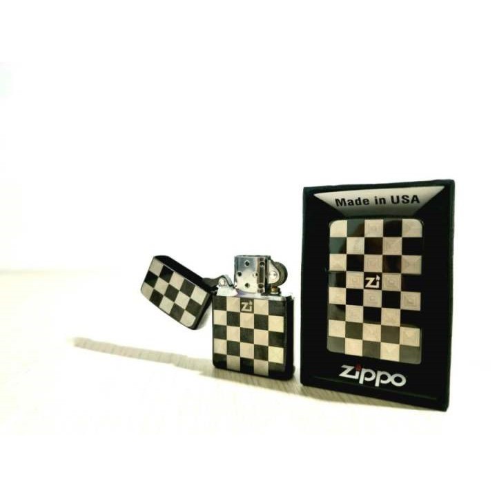 Korek Api Zippo BLACK ICE Motif Papan Catur Ekslusif