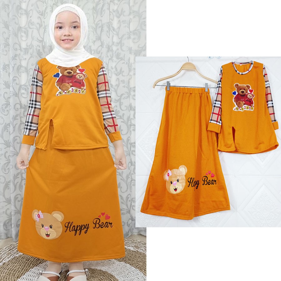 SET BAJU DAN ROK HAPPY BEAR ANAK SETELAN 4-12tahun CARLINA