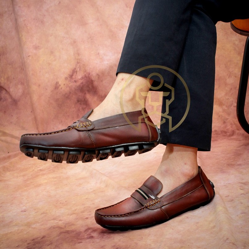 COD - SEPATU PANTOFEL MOCASSIN PRIA KULIT ASLI - HITAM COKELAT-1