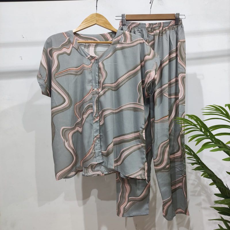 PIYAMA KANCING HITS NON KERAH/V-NECK PIYAMA KANCING BUSUI | PIYAMA RAYON | HOMEWEAR-NK AAG