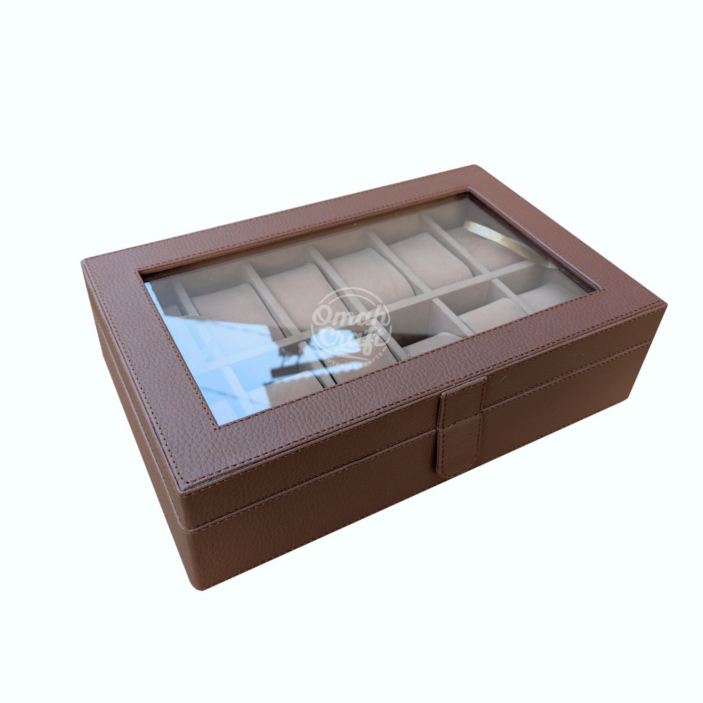 kotak Jam Tangan isi 12 Warna Cokelat Muda Moca / box Tempat Jam Tangan / Watch Box Organizer