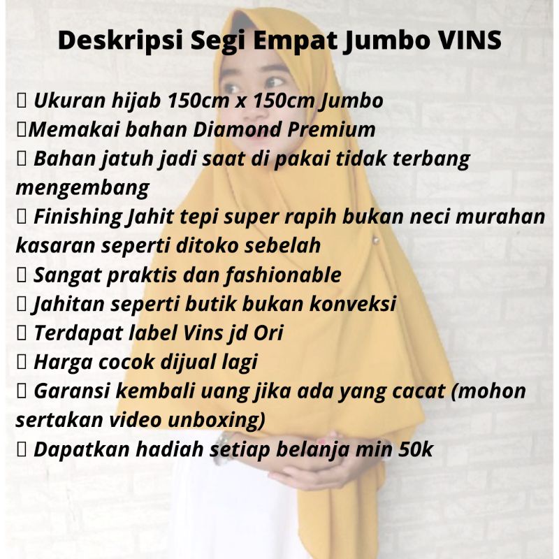 VINS Segiempat jumbo 150cm x 150cm dan 130cm x 130cm High Quality