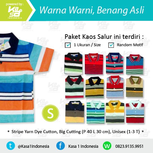 Kaos Kerah Salur Anak-Anak / Paket KS-20 / Kaos Salur Kerah Anak / Size S