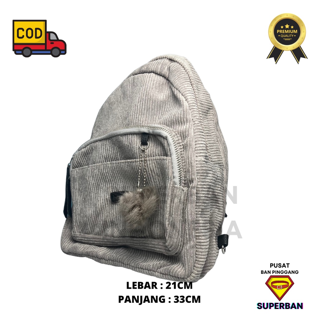 TAS RANSEL BACKPACK WANITA SUEDE CORDUROY IMPORT KERJA FASHION 30X30CM - SUPERBAN