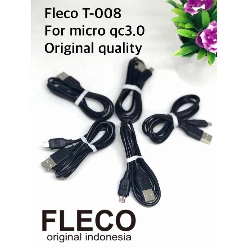 PROMO KABEL DATA FLECO T007 / T008 /CBM100 ORIGINAL MICRO BLACK SERIES 1TOPLES ISI 40PCS