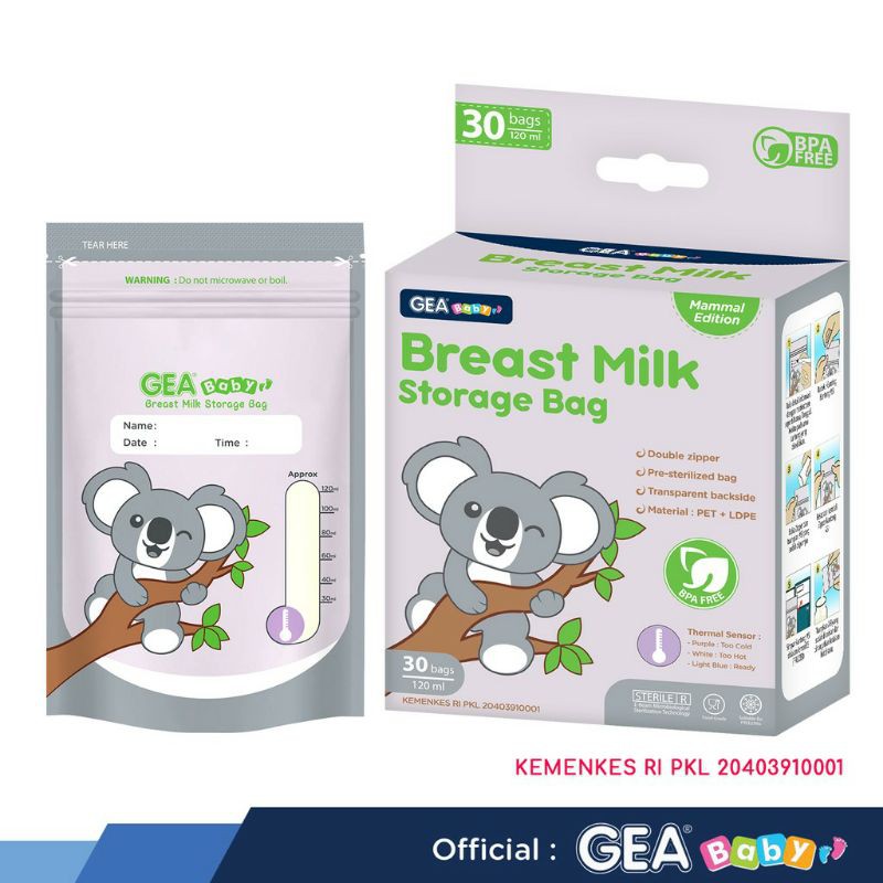 GEA Baby Breast Milk Storage Bag 120ml Isi 30bgs (Edisi Safari &amp; Mamalia)