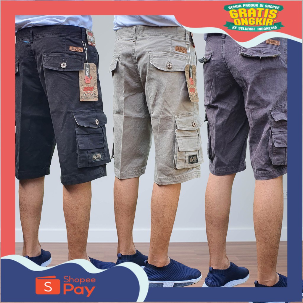 HOT PROMO 6.6 // Celana Cargo Pendek Pria Kimpul Cowok Dewasa Distro Casual Hitam Abu Mocca Cream Me