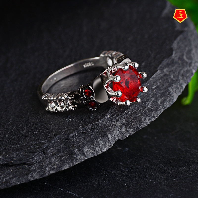 [Ready Stock]Fashion Punk Skull Red Gem Ring Personality