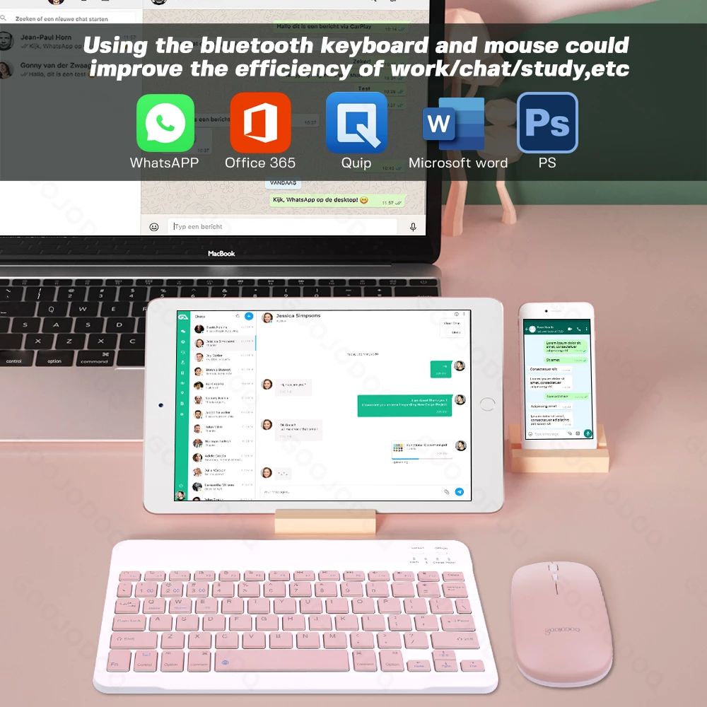Goojodoq 2nd gen Pro 10 Inch 3 in 1 Wireless Bluetooth Keyboard Mouse Set Lightweight Portable