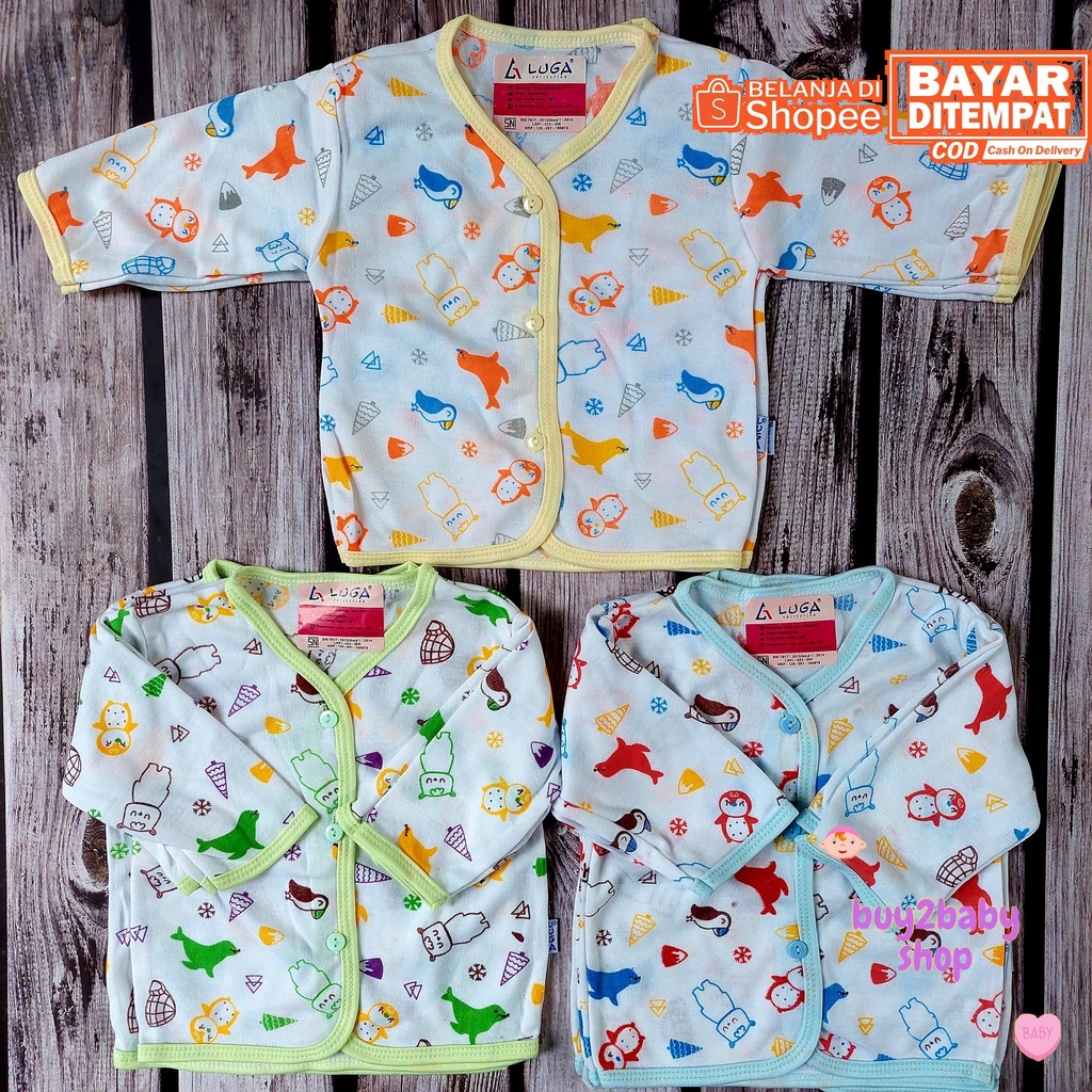 Baju bayi piyama kancing depan putih motif animal series LUGA 3-6 bulan isi 3 Baju