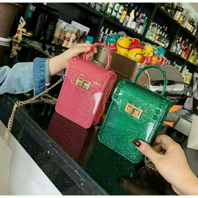 (4PC1KG)SKY7905 TAS JELLY BLING+GLOSSY WANITA FASHION TREND 2019-POUCH MINI-TAS IMPORT PESTA MURAH