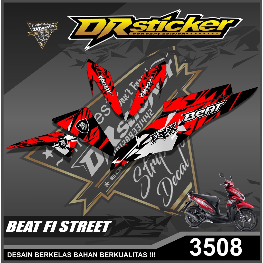 3508 STRIPING STIKER MOTOR HONDA BEAT FI STREET DESIGN GRAFIS  VARIASI FOX RACING MINIMALIS SEMIFULL